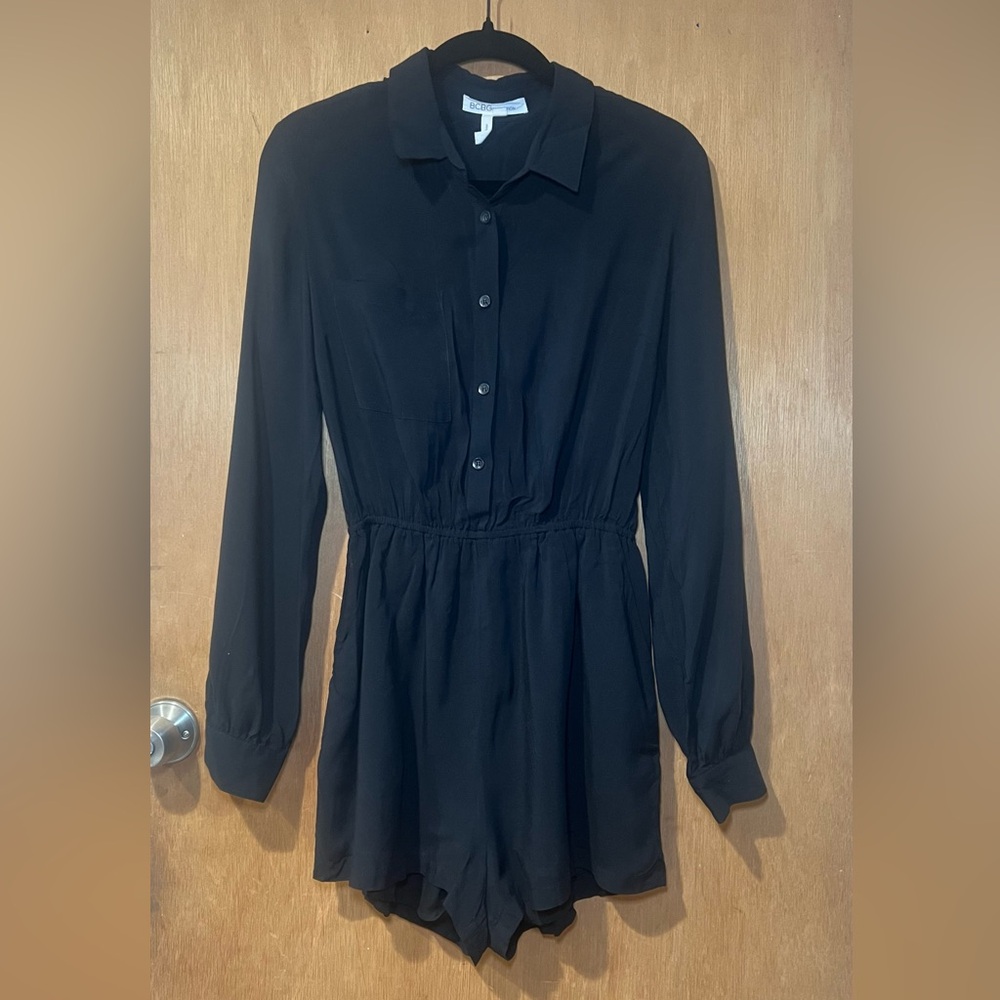 BCBGeneration Charcoal Button-Up Romper